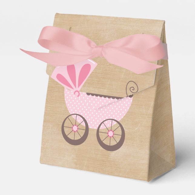 Vackert Rosa Baby Carriage Baby Shower Presentaskar (Framsidan Sidan)