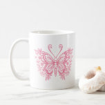 Vackert rosa blommigt-fjäril kaffemugg<br><div class="desc">Vacker ornatblomma som dekoreras med rosa fjäril.</div>
