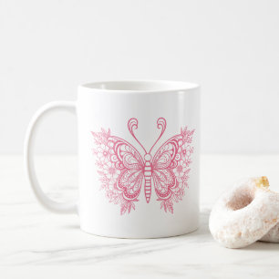 Vackert rosa blommigt-fjäril kaffemugg