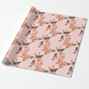 Vackert Rosa Boho Butterfly Blommönster Presentpapper