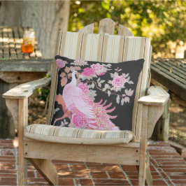 Vackert Rosa Färg Feather Peacock Blommigt Patio Kudde