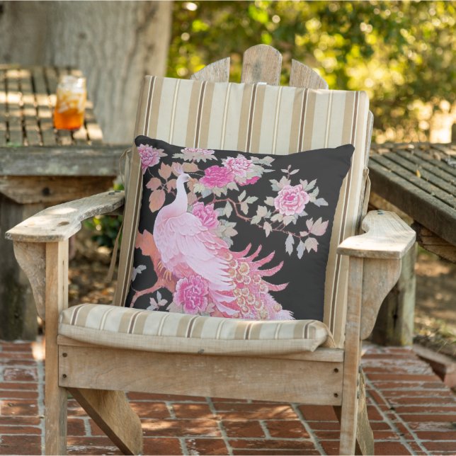 Vackert Rosa Färg Feather Peacock Blommigt Patio Kudde (Stol)