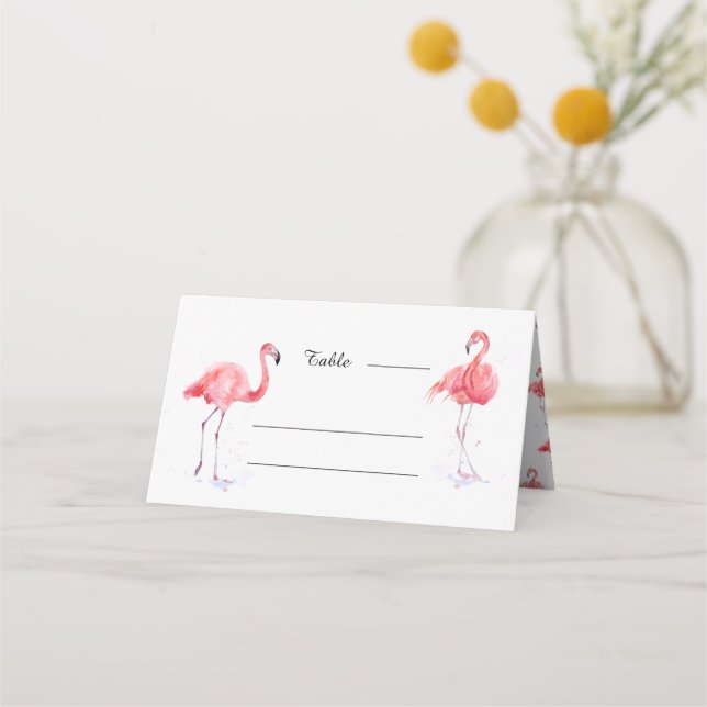 Vackert Rosa Flamingo Watercolor Place Placeringskort (Framsida)