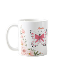 Vackert Rosa Flowers Butterflies Namn Monogram