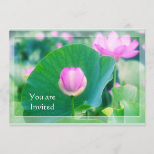 Vackert Rosa Lotus Bud Flower Grönt Löv Blommar Inbjudningar