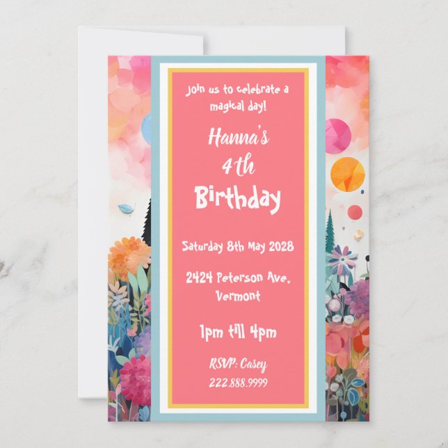 Vackert Rosa Magiskt Prinsess Slott Inbjudningar (Framsida)