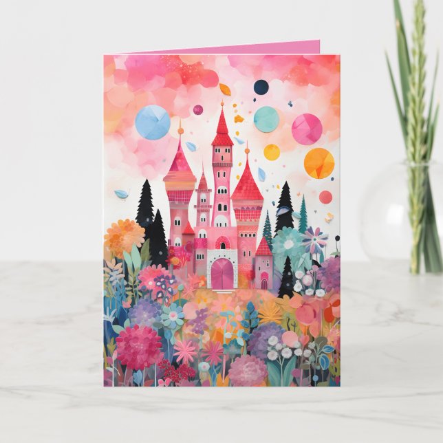 Vackert Rosa Magiskt Prinsesslott Vikt Kort (Framsida)