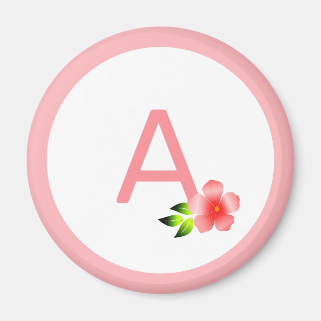 Vackert rosa monogram och rosa blomma magnet (Framsidan)