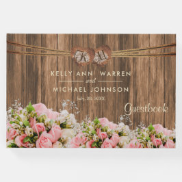 Vackert Rosa och Vit ros på Wood - Guestbook Gästböcker