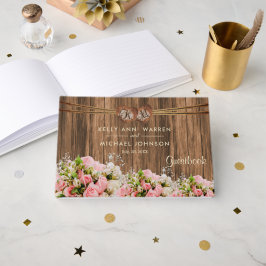 Vackert Rosa och Vit ros på Wood - Guestbook Gästböcker