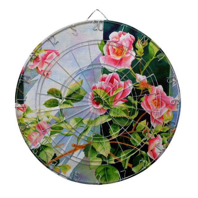 Vackert rosa ros, röd ros, vattenfärgad blommigt piltavla (Framsidan)