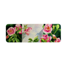 Vackert rosa ros, röd ros, vattenfärgad blommigt returadress etikett