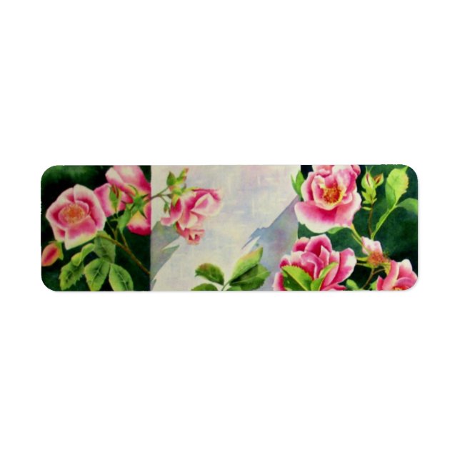 Vackert rosa ros, röd ros, vattenfärgad blommigt returadress etikett (Framsidan)