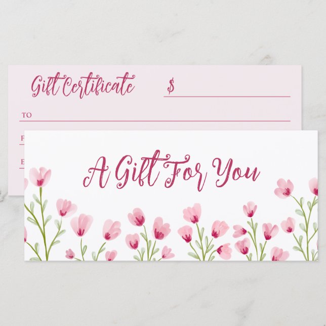 Vackert Rosa Vildblommor Presentkort (Fram/baksida)