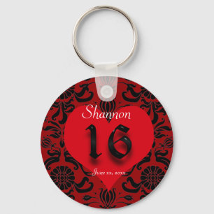 Vackert rött hjärta, Damask, Sweet sixteen Favor Nyckelring