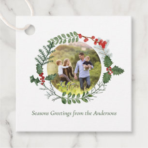 Vackert rött och Grönt Vattenfärgad julkrans anded Gåvor Etiketter