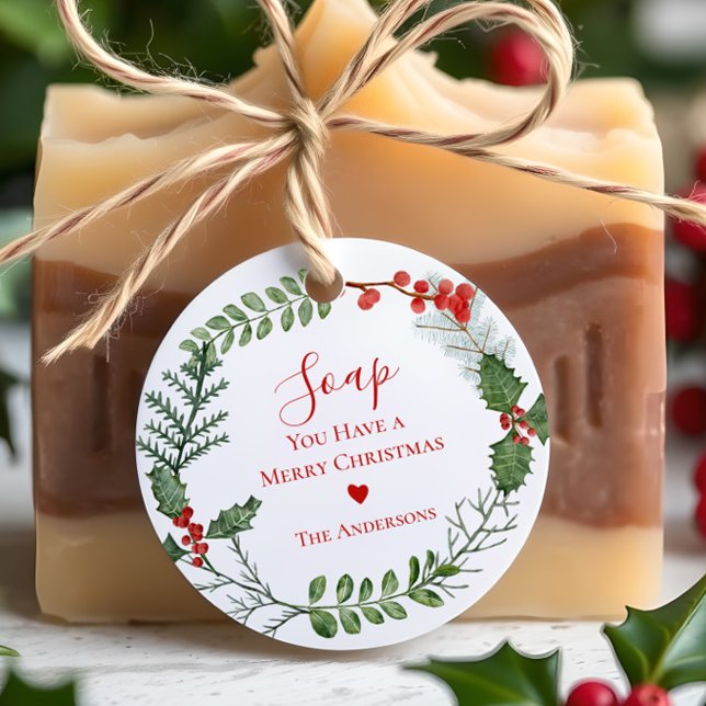 Vackert rött och Grönt Vattenfärgad julkrans anded Gåvor Etiketter (Skapare uppladdad)