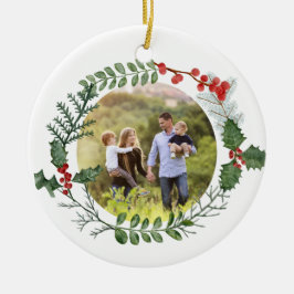 Vackert rött och Grönt Vattensfärgat julfoto Julgransprydnad Keramik