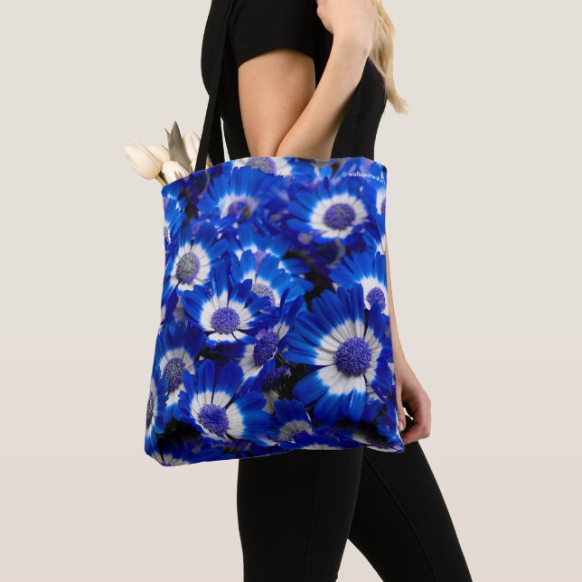 Vackert Royal Blue Cineraria Flowers Tygkasse (Närbild)
