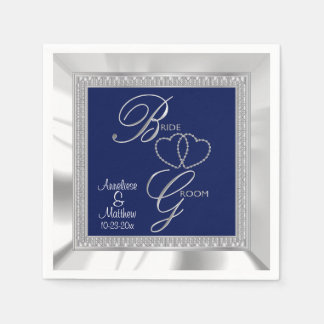 Vackert Royal Blue, Silver & White Satin Bröllop Pappersservett