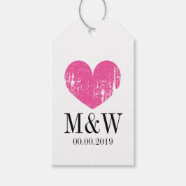 Vackert, rustik rosa hjärtbröllopsgåva märkre presentetikett
