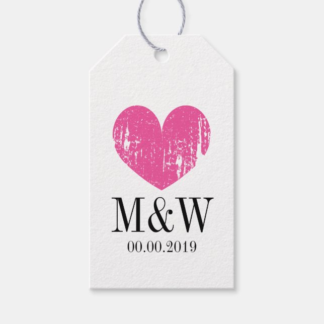 Vackert, rustik rosa hjärtbröllopsgåva märkre presentetikett (Framsidan)