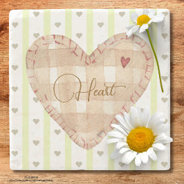 Vackert, rustiskt hjärta Valentine Grönt och brunt Stenunderlägg