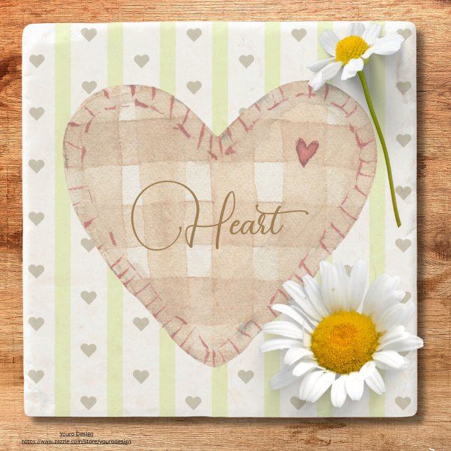 Vackert, rustiskt hjärta Valentine Grönt och brunt Stenunderlägg (Skapare uppladdad)