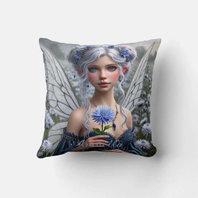 Vackert september Fairy i Asters Kudde (Baksida)