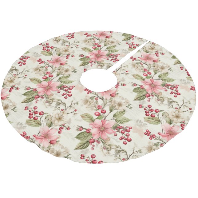 Vackert Shabby chic Rosa Blommigt Berry Julgransmatta Borstad Polyester (Vinklad)