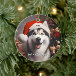 Vackert Siberian husky med Santa Hat Julgransprydnad Keramik