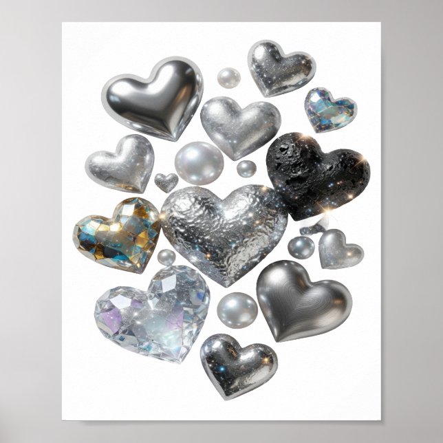 Vackert silver HJÄRTAN OCH STJÄRNOR Design Poster (Framsidan)