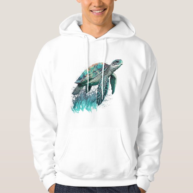 Vackert Sjölandskap med Majestic Sea Turtle Hoodie (Framsida)