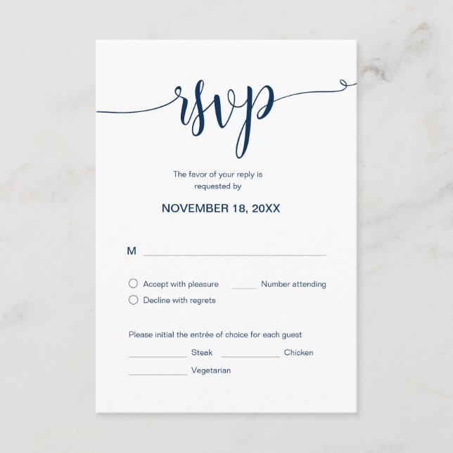 Vackert skript, OSA, flottblått, svara Tilläggskort (Framsida)