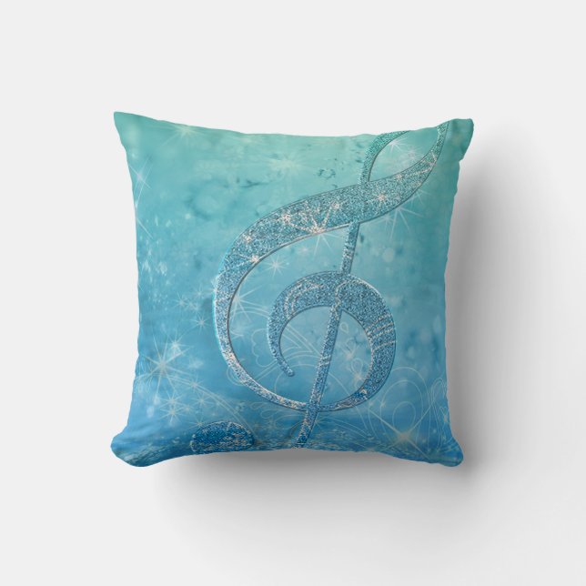 Vackert skuggiffekt blå treble clef kudde (Framsida)