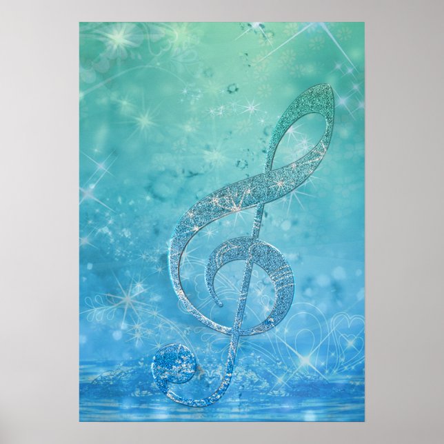 Vackert skuggiffekt blå treble clef poster (Framsidan)