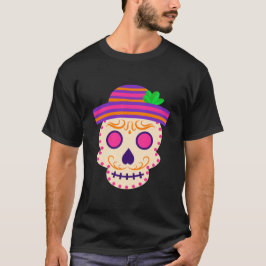 Vackert Skull med Sombrero Día de los Muertos T Shirt
