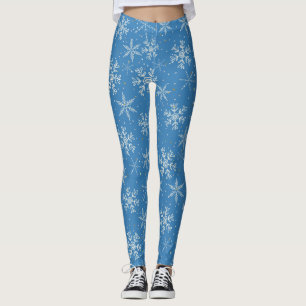 Vackert Snöflingor på Blå Mönster Leggings
