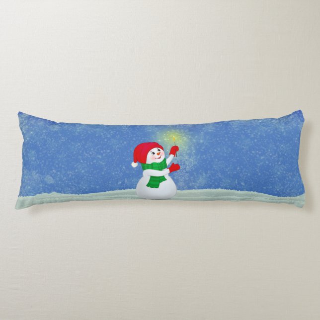 Vackert Snögubbe på Himlar Blue Body Pillow Kroppskudde (Framsidan)
