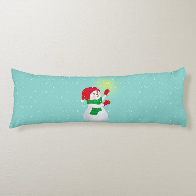 Vackert Snögubbe på Light Teal Body Pillow Kroppskudde (Framsidan)