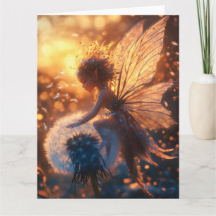 Vackert Sol Fairy med Dandelion Kort