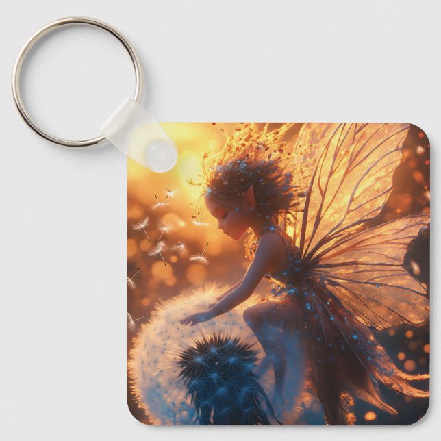 Vackert Sol Fairy med Dandelion Nyckelring (Framsida)