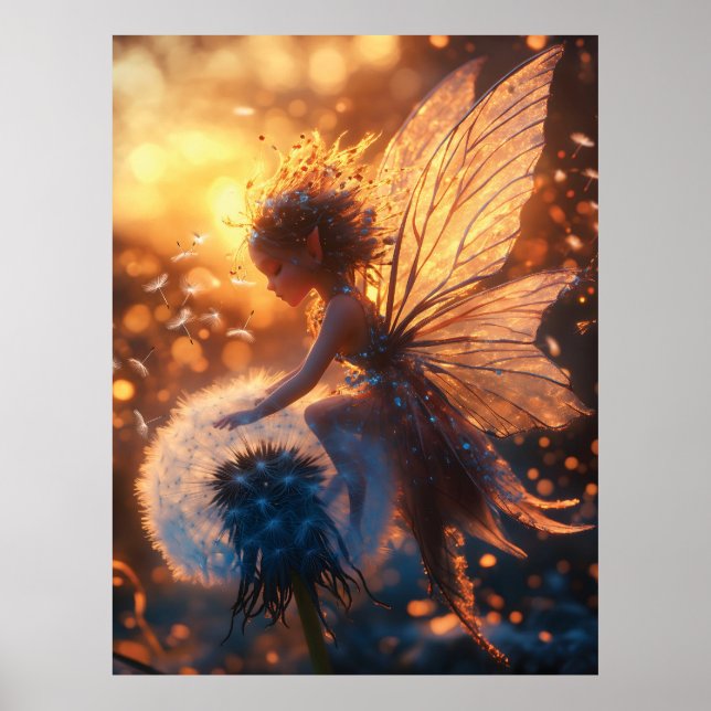 Vackert Sol Fairy med Dandelion Poster (Framsidan)