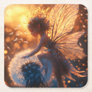 Vackert Sol Fairy med Dandelion Underlägg Papper Kvadrat