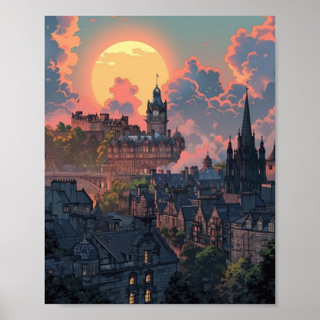 Vackert solnedgång i Edinburgh Scotland Poster (Framsidan)
