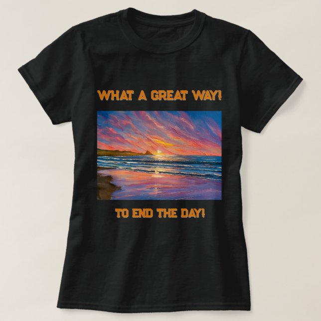 Vackert solnedgång vid målarfärg för Beach Waterco T Shirt (Design framsida)