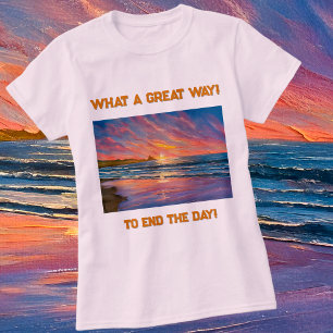 Vackert solnedgång vid målarfärg för Beach Waterco T Shirt