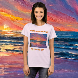 Vackert solnedgång vid målarfärg för Beach Waterco T Shirt