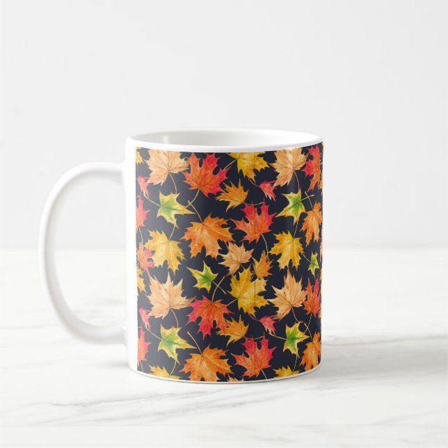 Vackert, sömlös höst mönster med vattenfärg  kaffemugg (Vänster)