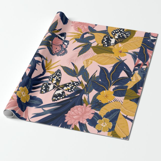 Vackert, sömlös, söt, tropiska mönster presentpapper (Utrullad)